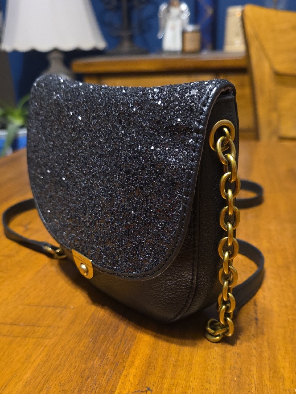 Fossil Black Glitter Flap Crossbody with Gold-Tone Hardware - Picture 16 of 16